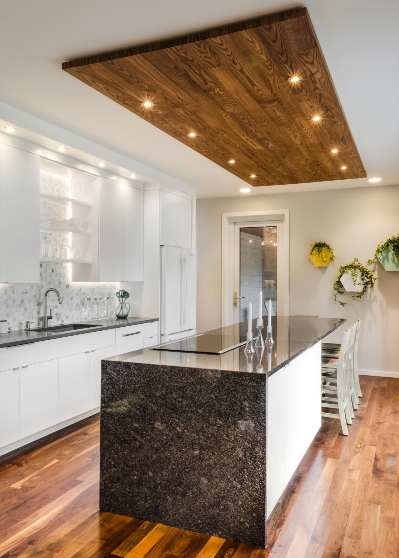White Kitchen With Wood Ceiling | Kitchen Ceiling Design, House within Kitchen Ceiling Design